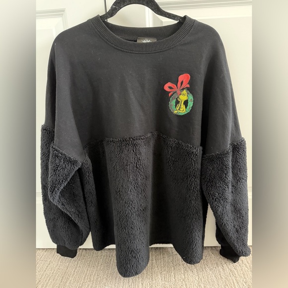 Universal Sweaters - Universal Black Fuzzy Spirit Jersey with Grinch Design